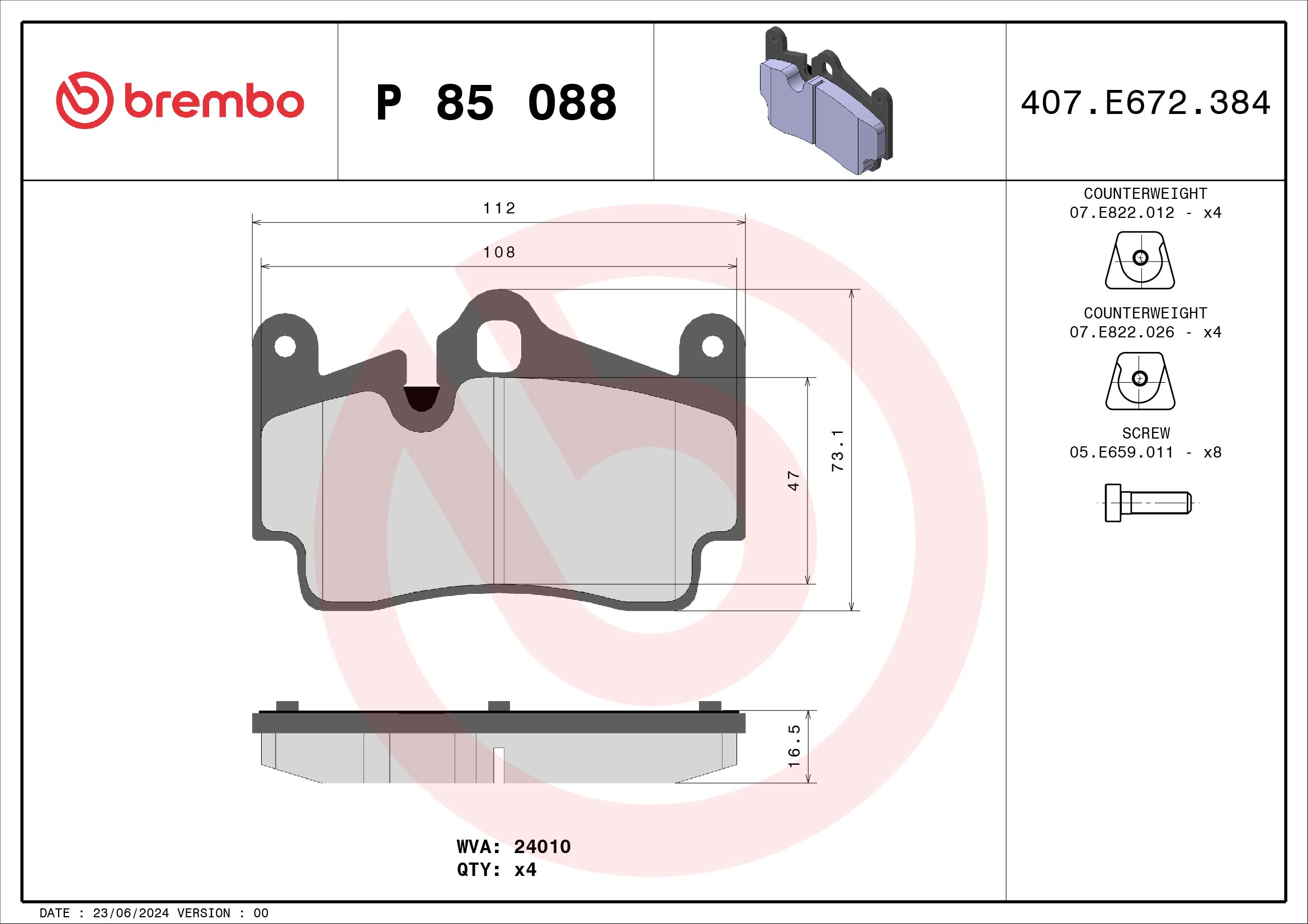 A.B.S. P 85 088 BREMBO Bremsbelagsatz, Scheibenbremse